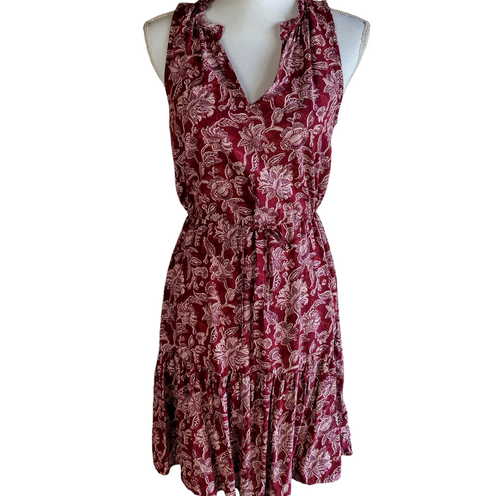 Gap Womens Sleeveless V-neck Flutter Hem Ruffle Dress Red Floral Size XS